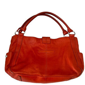 Franklin Covey Shoulder Bag Full Grain Leather Orange Red w Outer Pockets